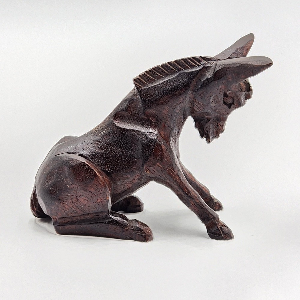 Vintage Mexican Hand Carved Burro Donkey Wood Figurine Folk Art Sculpture 4.5"